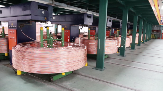 Upward continuous casting line for oxygen-free copper rod
